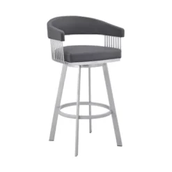 Chelsea 29" Slate Grey Faux Leather And Silver Metal Bar Stool -Gourmet Interiors efcd545d 5115 4c79 ba20 4cfcf8ada70b