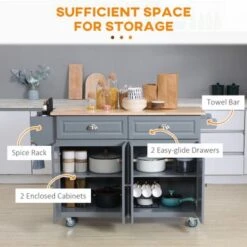 HOMCOM Rolling Kitchen Island On Wheels Utility Cart With Drop-Leaf And Rubber Wood Countertop, Storage Drawers, Dark Grey - Dark Grey - Stationary - Wood -Gourmet Interiors f01e5de7 f2ac 4a5b 95bc 85222196d808