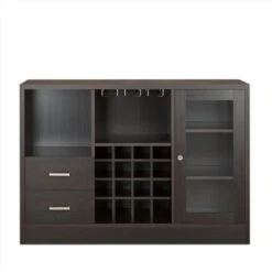 Wooden Server With One Side Door Storage Cabinets And Two Drawers, Espresso Brown - Brown -Gourmet Interiors f040b7ca a886 484c 98e9 e20d81816d1a