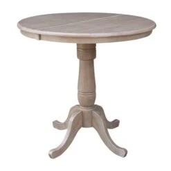 36" Round Extension Dining Table With 2 Stools - 3 Piece Set - Washed Gray Taupe -Gourmet Interiors f04aba20 2100 423f 8968 7c1436f59e8e