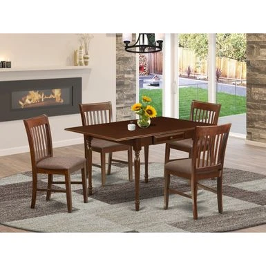 Wooden Dining Table And Chocolate Linen Fabric Upholstery Seat Kitchen Dining Chairs - Mahogany Finish (Pieces Option) - MZNO3-MAH-C 3 Wooden Dining Table And Chocolate Linen Fabric Upholstery Seat Kitchen Dining Chairs - Mahogany Finish (Pieces Option) - MZNO3-MAH-C - Image 2
