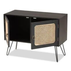 Baxton Studio Davion Mid-Century Modern 2-Door Sideboard Buffet With Rattan-Espresso - Espresso Brown, Natural Brown -Gourmet Interiors f0e552d2 d853 4e34 9d00 1dd172838123
