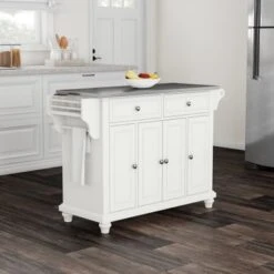 Cambridge Stainless Steel Top Full Size Kitchen Island/Cart - Stationary - White -Gourmet Interiors f1304903 c911 4f84 b5da 5f51cbd88fdb