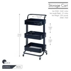 Porthos Home Casey 3-tier Organization And Storage Rolling Cart - Black -Gourmet Interiors f1343b98 9ed5 4e7b a868 4cb82a831697