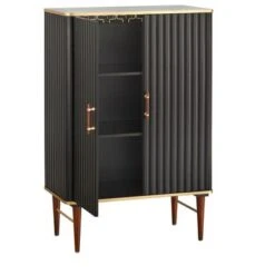 Angelo:HOME Minka Mid-Century Scalloped Front Cabinet - Black -Gourmet Interiors f1688434 34f3 4ca7 8def 1f442c05e88f