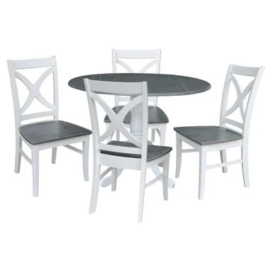 42 In. Drop Leaf Dining Table With 4 X-back Chairs - 5 Piece Set - 42 In. W X 42 In. D X 29.5 In. H - White/Heather Gray 4 42 In. Drop Leaf Dining Table With 4 X-back Chairs - 5 Piece Set - 42 In. W X 42 In. D X 29.5 In. H - White/Heather Gray - Image 2