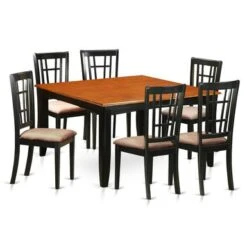 7 Pc Dining Set Includes Square Table With Leaf And 6 Dining Chairs In Black/Cherry Finish (Seat's Type Options) - PFNI7-BCH-LC -Gourmet Interiors f2080337 b3b3 4257 aa38 0a7e087e7dc0