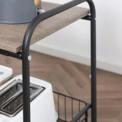 HOMCOM 24" 3-Tier Rolling Kitchen Cart, Utility Storage Trolley With 2 Basket Drawers, Side Hooks For Dining Room - Oak 37 HOMCOM 24" 3-Tier Rolling Kitchen Cart, Utility Storage Trolley With 2 Basket Drawers, Side Hooks For Dining Room - Oak -Gourmet Interiors f221667b a88f 4b94 9859 4cb19b26f343