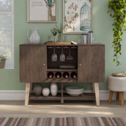 Carson Carrington Ingrirud Modern 4-bottle Buffet Server - Walnut Oak -Gourmet Interiors f2521562 cfd5 4672 ae33 c29526cd0845