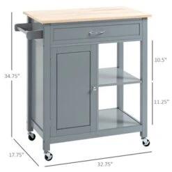 HOMCOM Kitchen Trolley, Wood Top Utility Cart On Wheels With Open Shelf And Storage Drawer For Dining Room, Kitchen - Grey -Gourmet Interiors f2a7b15f dab9 4a68 8ad1 e99c12f4fd37