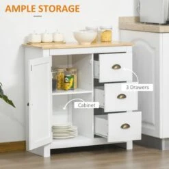 HOMCOM Modern Floor Cabinet, Storage Sideboard, Kitchen Buffet Table W/ Rubberwood Top, 3 Drawers And Cabinet - Grey 26 HOMCOM Modern Floor Cabinet, Storage Sideboard, Kitchen Buffet Table W/ Rubberwood Top, 3 Drawers And Cabinet - Grey -Gourmet Interiors f34dc2f6 7cd5 4266 a649 a22b675ec01d