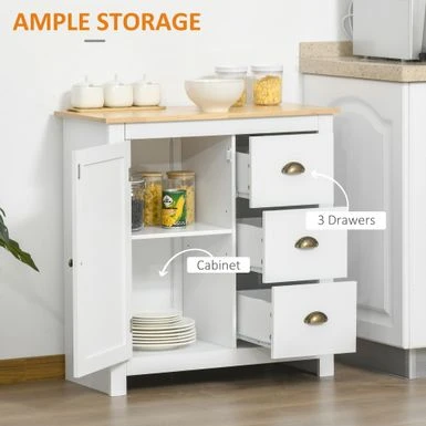 HOMCOM Modern Floor Cabinet, Storage Sideboard, Kitchen Buffet Table W/ Rubberwood Top, 3 Drawers And Cabinet - Grey 7 HOMCOM Modern Floor Cabinet, Storage Sideboard, Kitchen Buffet Table W/ Rubberwood Top, 3 Drawers And Cabinet - Grey - Image 5