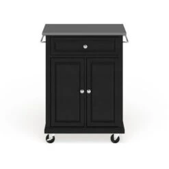 Compact Black Wood And Stainless Steel Portable Kitchen Island - N/A - Kitchen Cart - Wood - Black -Gourmet Interiors f36aad93 fa09 4db3 a717 fa30badc5f1b