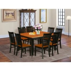 Dinette Set - A Dining Table And Wood Seat Kitchen Chairs - Black And Cherry Finish (Pieces Options) - PFWE9-BCH-W