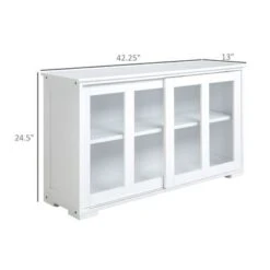 HOMCOM Modern Kitchen Sideboard, Stackable Storage Cabinet, Sliding Glass Door Console, Cupboard Serving Buffet For Kitchen - White -Gourmet Interiors f3d587f7 37e7 4e9e b8f0 17e9bc3856e3
