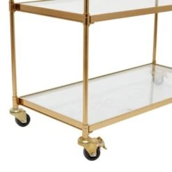 Brass Metal Rolling 3 Glass Shelves Bar Cart With Lockable Wheels - 14 X 37.5 X 31 - Iron - Brass -Gourmet Interiors f44b62a2 9238 4fd7 89af 6dc432b83b12
