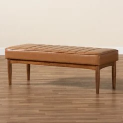 Baxton Studio Daymond Mid-Century Modern Dining Bench - Tan -Gourmet Interiors f4b7ef87 5894 4591 93a6 ee43fbd7b990