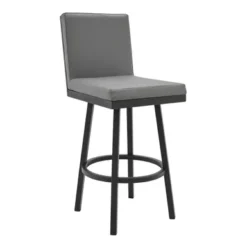 Rochester 26" Swivel Modern Black Metal And Grey Faux Leather Bar Stool -Gourmet Interiors f52e32a6 4488 44a0 904e 5a5a6725f830