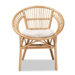 Baxton Studio Adrina Modern Bohemian Natural Brown Rattan Dining Chair - White, Natural Brown -Gourmet Interiors f563016e 73a2 4c5a 90ab de86c6d1d343
