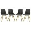 LeisureMod Markley Modern Leather Dining Chair With Gold Legs Set Of 4 - Charcoal Black