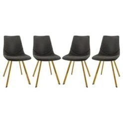 Gourmet Interiors 34 LeisureMod Markley Modern Leather Dining Chair With Gold Legs Set Of 4 - Charcoal Black