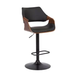 Aspen Adjustable Swivel Black Faux Leather And Walnut Wood Bar Stool With Black Base