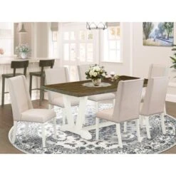 Modern Kitchen Set - A Rectangular Table And Parson Chairs - Wire Brushed Linen White Finish (No. Of Chairs & Bench Options) - V077FL201-6 -Gourmet Interiors f6c3545f d8fb 440d 94b1 3ca692000927