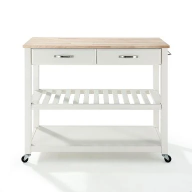 Natural Wood Top Kitchen Cart/ Island With Optional Stool Storage In White Finish - N/A - Kitchen Cart - Wood - White 7 Natural Wood Top Kitchen Cart/ Island With Optional Stool Storage In White Finish - N/A - Kitchen Cart - Wood - White - Image 5