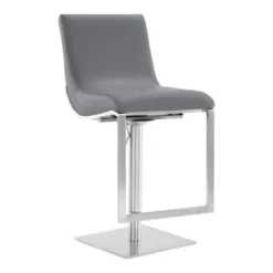 Victory Contemporary Swivel Bar Stool In Brushed Stainless Steel And Gray Faux Leather