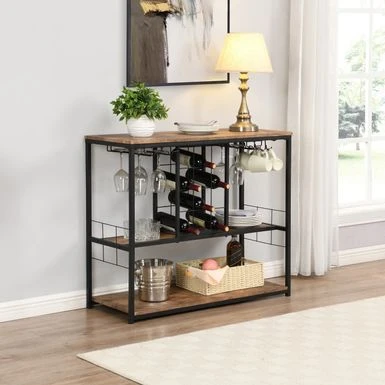 Bar&Serving Cart With Glass Holder And Wine Rack, 3-Tier Kitchen Trolley With Tempered Glass Shelves And Chrome-Finished - Brown 13 Bar&Serving Cart With Glass Holder And Wine Rack, 3-Tier Kitchen Trolley With Tempered Glass Shelves And Chrome-Finished - Brown - Image 11