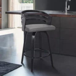 Jayden 30" Bar Height Swivel Grey Faux Leather And Black Wood Bar Stool -Gourmet Interiors f843395c db6d 4ef0 9b8f b1c426146176