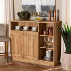 Baxton Studio Eren Natural Oak Brown Wood 2-Door Dining Room Sideboard Buffet - Tan -Gourmet Interiors f9060358 121f 455e bf61 69e6f8584aa1