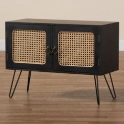 Baxton Studio Davion Mid-Century Modern 2-Door Sideboard Buffet With Rattan-Espresso - Espresso Brown, Natural Brown -Gourmet Interiors f9a7f522 5400 4b68 b67b b7974d37d42f