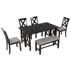 Merax 6-Piece Dining Set With Foldable Table, Bench - Grey -Gourmet Interiors f9b0d0b2 e2c0 4b16 96aa ee8e437809ff