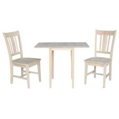 Small Drop Leaf Dining Table With 2 Splat Back Chairs - 3 Piece Set - 36 In. W X 22 In. D X 29 In. H - Unfinished