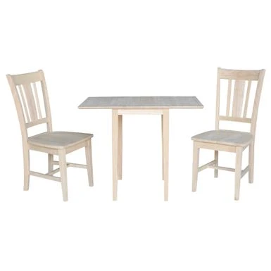 Small Drop Leaf Dining Table With 2 Splat Back Chairs - 3 Piece Set - 36 In. W X 22 In. D X 29 In. H - Unfinished 3 Small Drop Leaf Dining Table With 2 Splat Back Chairs - 3 Piece Set - 36 In. W X 22 In. D X 29 In. H - Unfinished