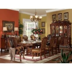Dresden Dining Table With Two Encarved Pedestal, Cherry Oak - Cherry Oak - Cherry Oak
