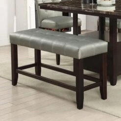 Faux Leather Wood High Bench - Silver -Gourmet Interiors fa096b41 648c 44e1 9b11 ab42e0466c44