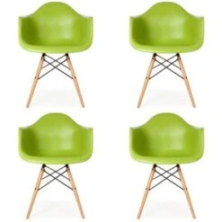 Porch & Den Old Weir Mid-Century Wood Eiffel Base/ Bucket Dining Chair (Set Of 4) - Green