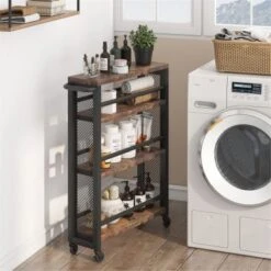 Lee Brown Narrow Rolling Kitchen Storage Cart With Wheels, 4 Tiers Slim Serving Trolley Utility Carts With Handle For Small Space - Brown 9 Lee Brown Narrow Rolling Kitchen Storage Cart With Wheels, 4 Tiers Slim Serving Trolley Utility Carts With Handle For Small Space - Brown -Gourmet Interiors fac8d04e e350 4a60 ac95 632c0b3d275f