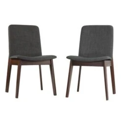 Cortesi Home Bjorn Dining Chair In Charcoal Fabric, Walnut Finish (Set Of 2)