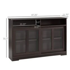 HOMCOM Modern Kitchen Storage Sideboard, Buffet Cabinet, Sliding Glass Doors Cupboard With Adjustable Shelf, Dark Brown - Brown -Gourmet Interiors fb023699 3286 41c0 bdb8 1a14dc918420