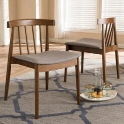 Mid-Century Beige Fabric Dining Chair Set By Baxton Studio - Short - Set Of 2 - Beige -Gourmet Interiors fb098ef7 d1c1 4020 9708 6af0ff134640