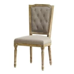 Baxton Studio Estelle Shabby Chic Rustic French Country Weathered Oak Beige Linen Button-tufted Chair - Single -Gourmet Interiors fb12104a 9f62 4f65 a28a 4ce7a925655a