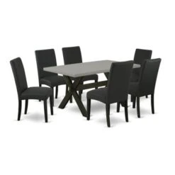 Dining Room Set - A Rectangular Table And Upholstered Dining Chairs - Cement And Black Finish (Pieces Options) - X696DR124-5 -Gourmet Interiors fbc28073 457e 4dd9 90f7 5b24c6505dac