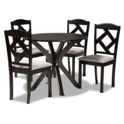 Baxton Studio Carlin Modern And Transitional 5-Piece Wood Dining Set - Dark Oak