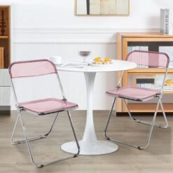 Modern Transparent Acrylic Folding Chair With Metal Frame - Set Of 4 - Pink -Gourmet Interiors fcdc5736 2d7a 4712 bfaa 1fad79355be4