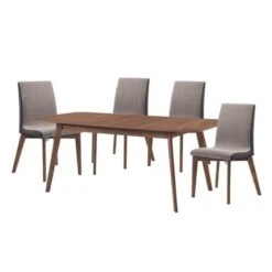 5 Piece Dining Set In Natural Walnut And Grey - Natural Walnut And Grey