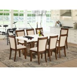 East West Furniture Kitchen Set, A Rectangular Table And Kitchen Chairs With Linen Fabric Seat (Pieces Option) - V727MZN32-6 -Gourmet Interiors fd2b69ac 4ac8 4097 9e27 0151f0a98a82