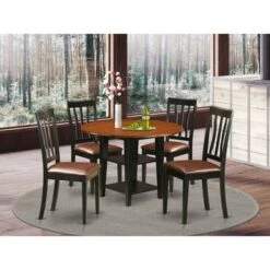 Sudbury Dining Set - A Round Kitchen Table And Dinette Chairs - Black And Cherry Finish (Pieces & Seat Type Options) - SUAN5-BCH-LC